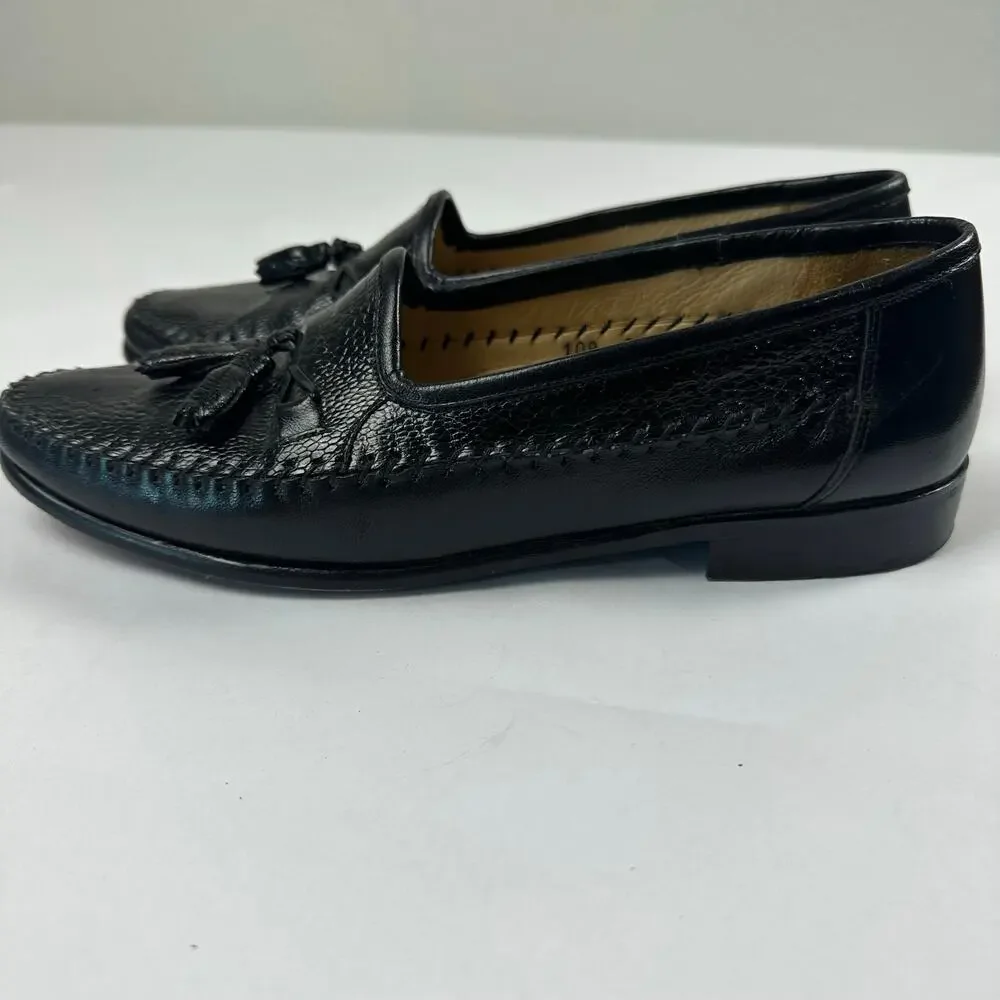 Zelli Italia Handcrafted Ostrich Black Leather Tassel Loafers Moc Toe Mens 9.5
